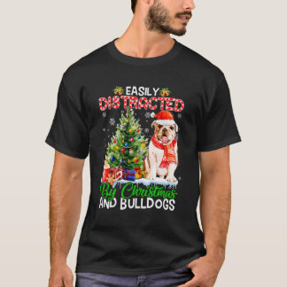 T-shirt Facilement Distrait Par Et Bulldogs Chien Xmas Pou