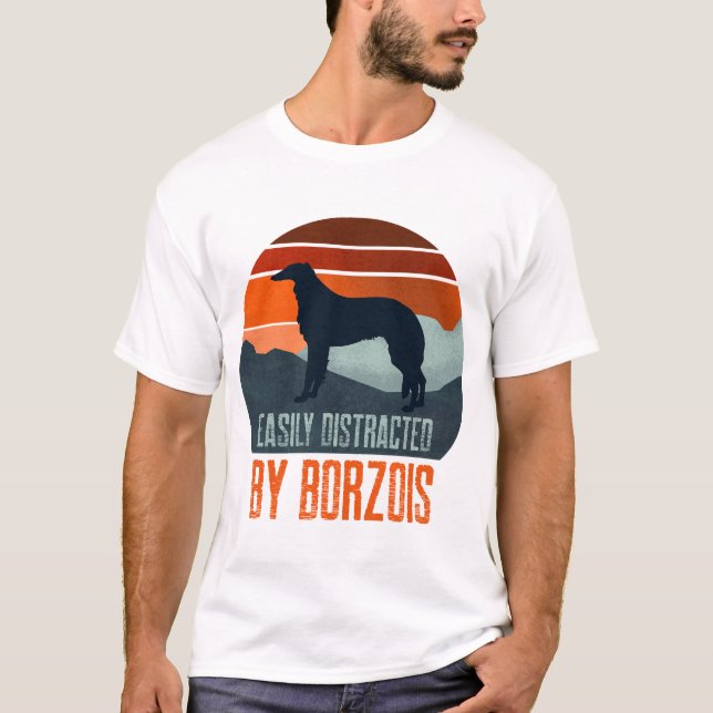 T-shirt Facilement Distrait Par La Promenade De Borzoïs (Devant)