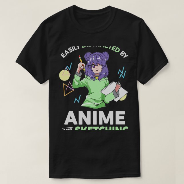 T-shirt Facilement distrait par l'Anime et l'esquisse Anim (Design devant)