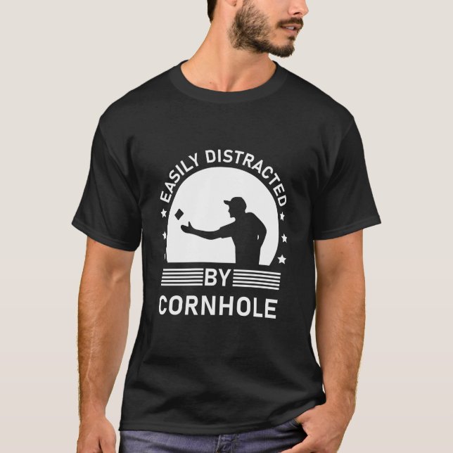 T-shirt Facilement Distrait Par Le Cornhole (Devant)