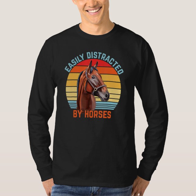 T-shirt Facilement distrait par le design rétro des chevau (Devant)