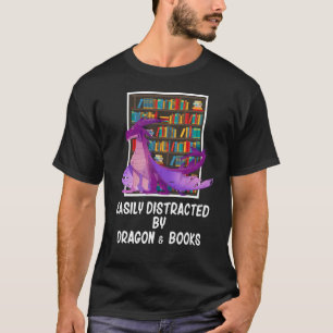 T-shirt Facilement Distrait Par Le Dragon Et Les Livres De