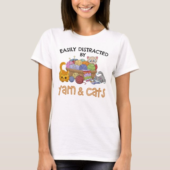 T-shirt Facilement Distrait Par Le Fil Et Les Chats (Devant)