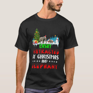 T-shirt Facilement Distrait Par L'Éléphant De Noël Neige X