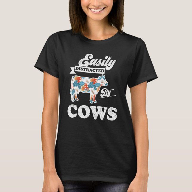 T-shirt Facilement Distrait Par L'élevage De Vaches (Devant)