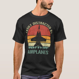 T-shirt Facilement Distrait Par Les Avions Vintage F-18
