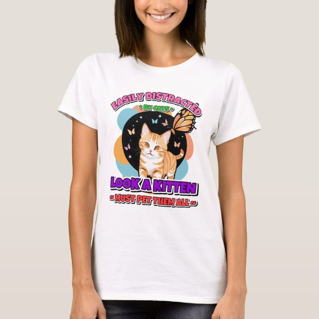 T-shirt Facilement Distrait Par Les Chats Cadeau Drôle Pou (Devant)