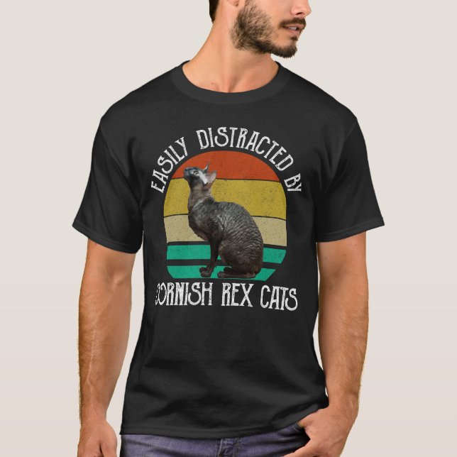 T-shirt Facilement Distrait Par Les Chats Cornish Rex (Devant)
