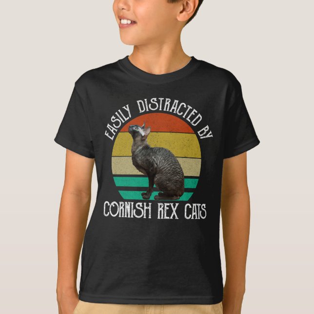 T-shirt Facilement Distrait Par Les Chats Cornish Rex (Devant)