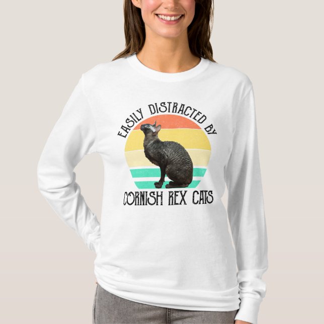 T-shirt Facilement Distrait Par Les Chats Cornish Rex (Devant)