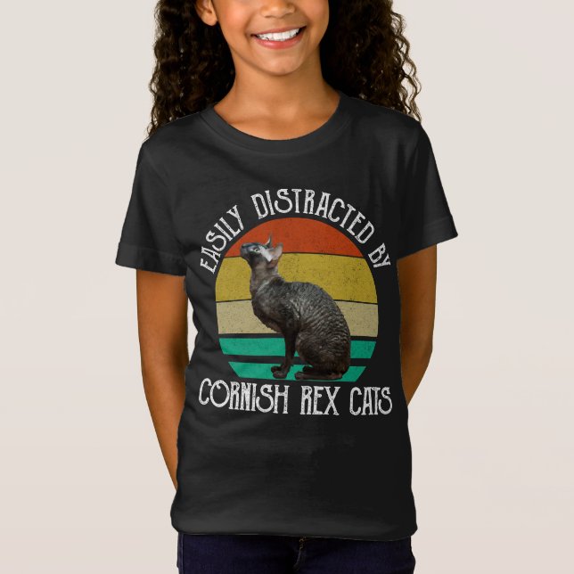 T-Shirt Facilement Distrait Par Les Chats Cornish Rex (Devant)