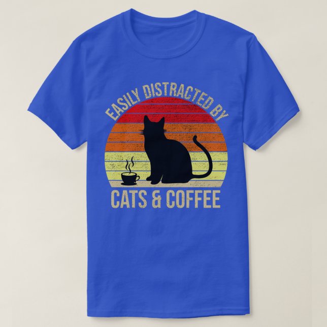 T-shirt Facilement Distrait Par Les Chats Et Café (Design devant)
