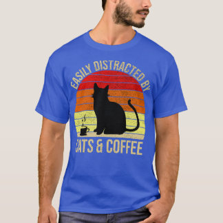 T-shirt Facilement Distrait Par Les Chats Et Café