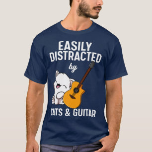 T-shirt Facilement Distrait Par Les Chats Et Guitares Guit