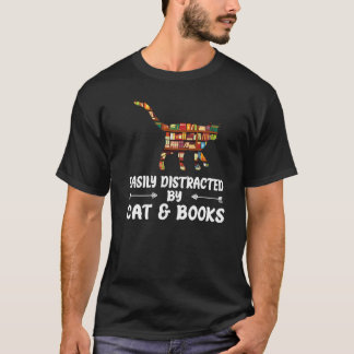 T-shirt Facilement Distrait Par Les Chats Et La Lecture De
