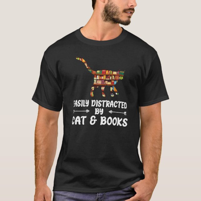 T-shirt Facilement Distrait Par Les Chats Et La Lecture De (Devant)