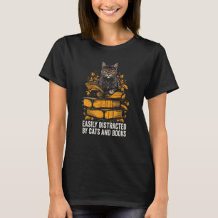 T-shirt Facilement distrait par les chats et la lecture de