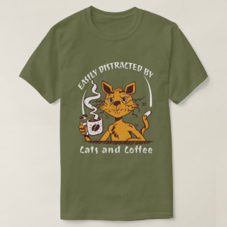 T-shirt Facilement Distrait Par Les Chats Et Le Café Drôle