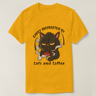 T-shirt Facilement Distrait Par Les Chats Et Le Café Drôle