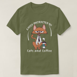 T-shirt Facilement Distrait Par Les Chats Et Le Café Drôle