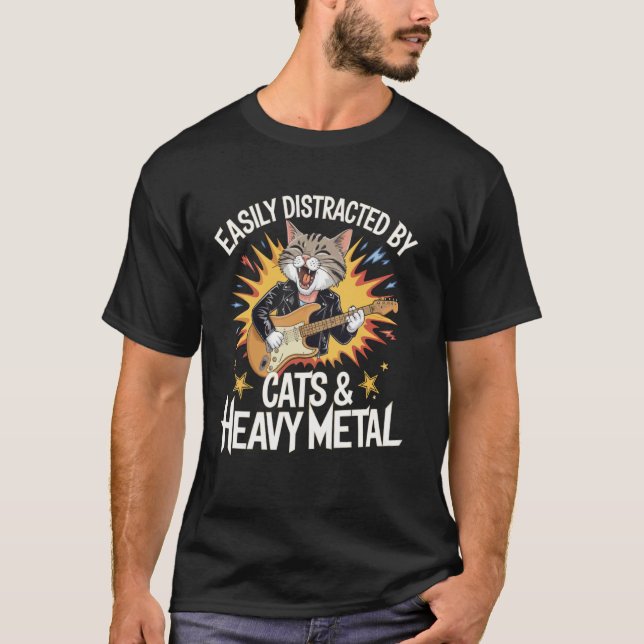 T-shirt Facilement Distrait Par Les Chats Et Le Heavy Meta (Devant)