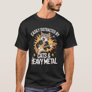 T-shirt Facilement Distrait Par Les Chats Et Le Heavy Meta
