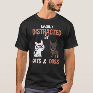 T-shirt Facilement Distrait Par Les Chats Et Les Chiens Ch