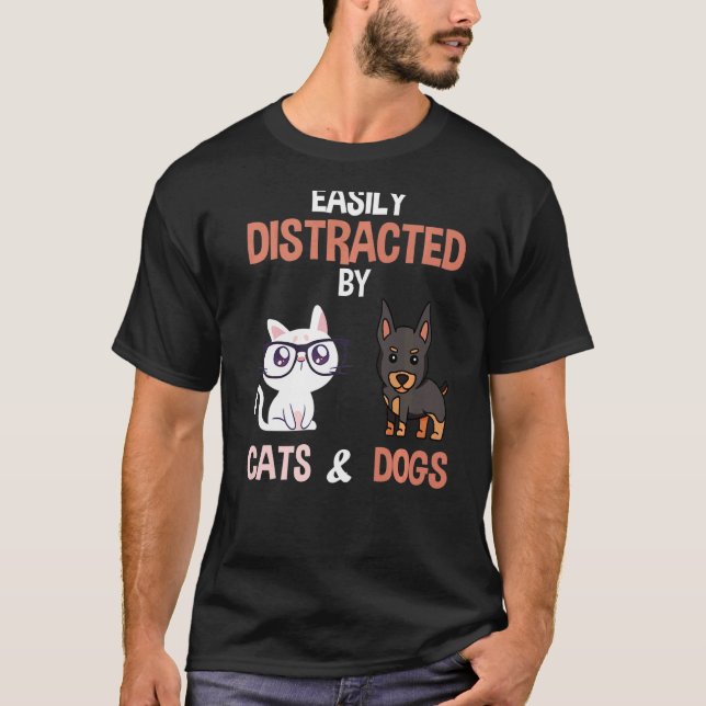 T-shirt Facilement Distrait Par Les Chats Et Les Chiens Ch (Devant)