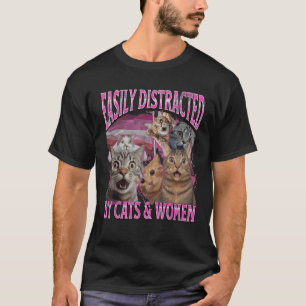 T-shirt Facilement Distrait Par Les Chats Et Les Femmes Dr