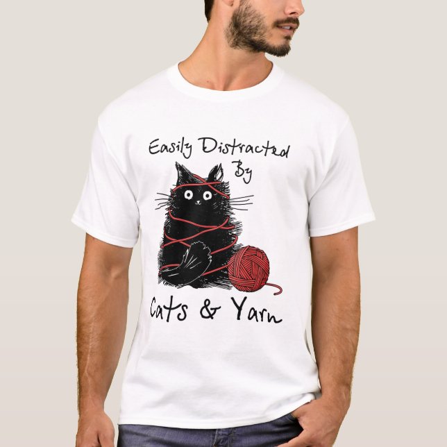 T-shirt Facilement distrait par les chats et les fils T-sh (Devant)