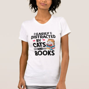 T-shirt Facilement distrait par les chats et les livres