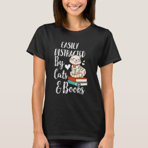 T-shirt Facilement Distrait Par Les Chats Et Les Livres -