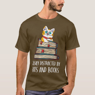 T-shirt Facilement Distrait Par Les Chats Et Les Livres -