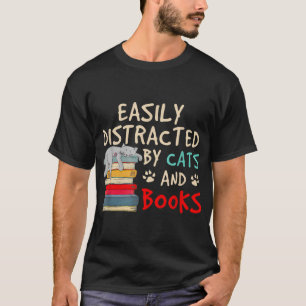 T-shirt Facilement distrait par les chats et les livres 1