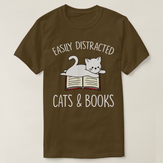 T-shirt Facilement distrait par les chats et les livres am (Design devant)