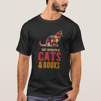T-shirt Facilement Distrait Par Les Chats Et Les Livres Ch