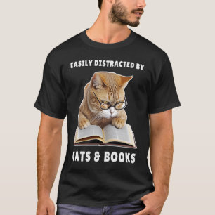 T-shirt Facilement distrait par les chats et les livres Cl