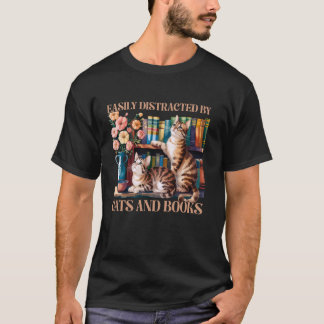 T-shirt Facilement distrait par les chats et les livres dr