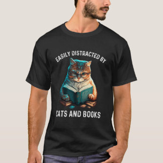T-shirt Facilement distrait par les chats et les livres Ho