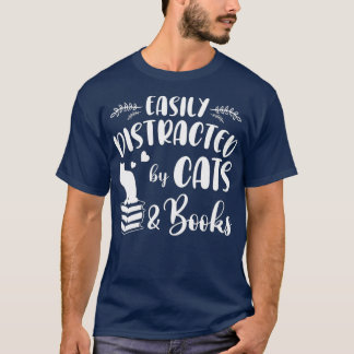 T-shirt Facilement distrait par les chats et les livresLou
