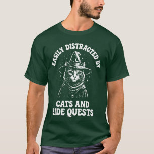 T-shirt Facilement distrait par les chats et les quêtes se