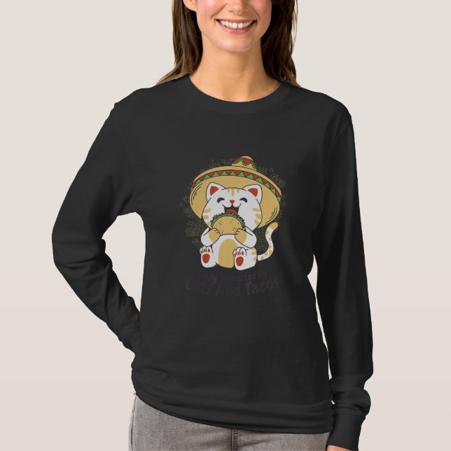 T-shirt Facilement Distrait Par Les Chats Et Les Tacos (Devant)