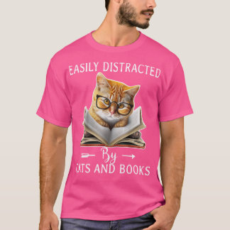 T-shirt Facilement distrait par les chats et livre 1