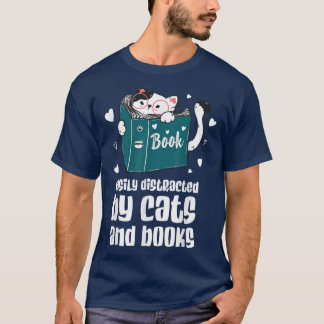 T-shirt Facilement distrait par les chats et livres Chat e