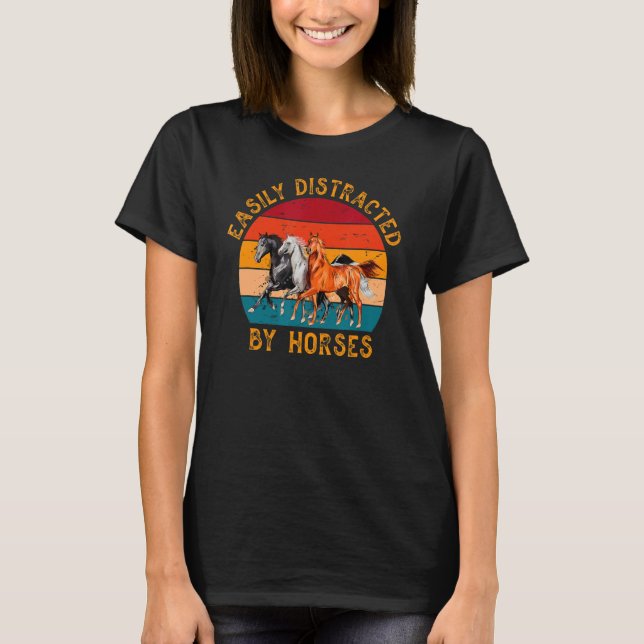 T-shirt Facilement Distrait Par Les Chevaux Animaux Extéri (Devant)