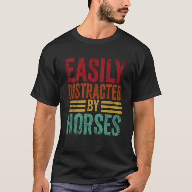 T-shirt Facilement Distrait Par Les Chevaux Équitation (Devant)