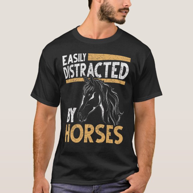 T-shirt Facilement Distrait Par Les Chevaux Équitation Equ (Devant)
