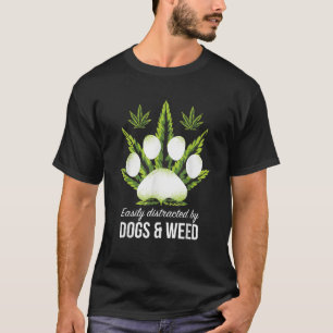 T-shirt Facilement Distrait Par Les Chiens Herbe Drôle Ama