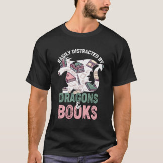 T-shirt Facilement Distrait Par Les Dragons Et Les Livres
