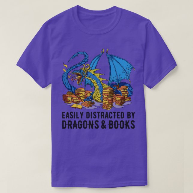 T-shirt Facilement Distrait Par Les Dragons Et Les Livres  (Design devant)